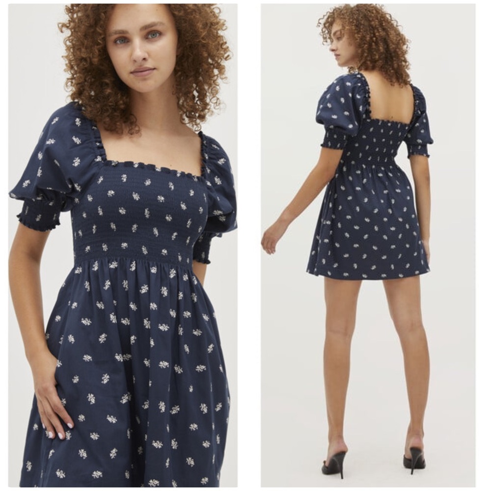 Hill House Athena Navy Floral Smocked Nap Dress